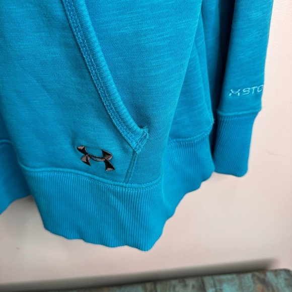 Under Armour Semi Fitted Blue 1/4 Zip Pullover Hooded Sweater Size Medium - Picture 9 of 12